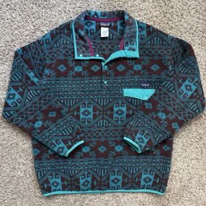 Patagonia Synchilla Fleece Jacket Snap T Tribal Aztec Blue Brown Men’s Size XL